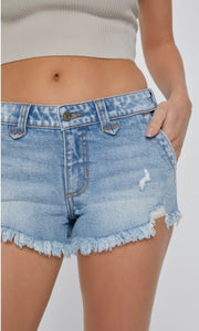 *SALE! Amerik Medium Wash Low Rise Side Pocket Cut-Off Denim Shorts