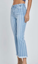Acrys Light Denim Stripe High Rise Frayed Hem Crop Jean