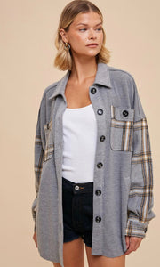 Avista Heather Grey Plaid Contrast Thermal Shacket Jacket
