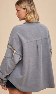 Avista Heather Grey Plaid Contrast Thermal Shacket Jacket