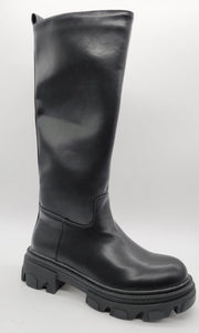Bae Black Vegan Leather Lug Sole Mid Calf Boot Shoe
