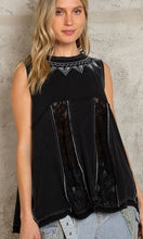 Aray Black Lace Trim Embroidered A-Line Knit Top