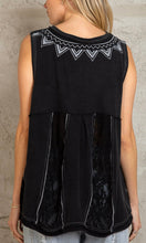 Aray Black Lace Trim Embroidered A-Line Knit Top