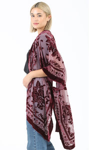 Akinda Wine Boho Beautiful Burnout Velvet Kimono