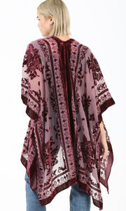 Akinda Wine Boho Beautiful Burnout Velvet Kimono