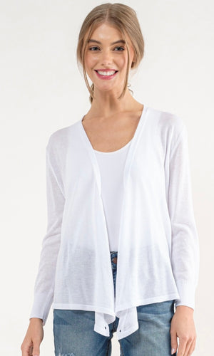 Arasy White Wrap Lightweight Drape Cardigan Sweater