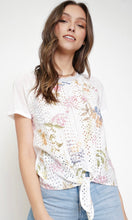 *SALE! Ajak White Mixed Printed Eyelet Tie-Front Knit Shirt Top