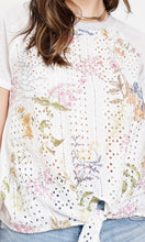*SALE! Ajak White Mixed Printed Eyelet Tie-Front Knit Shirt Top