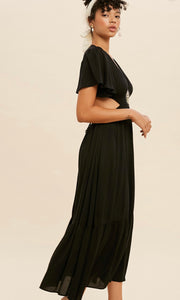 Ateri Black Embroidered Cut-Out Midi Dress