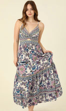 *SALE! Aleto Ivory Lilac Boho Floral Print Tiered Maxi Dress