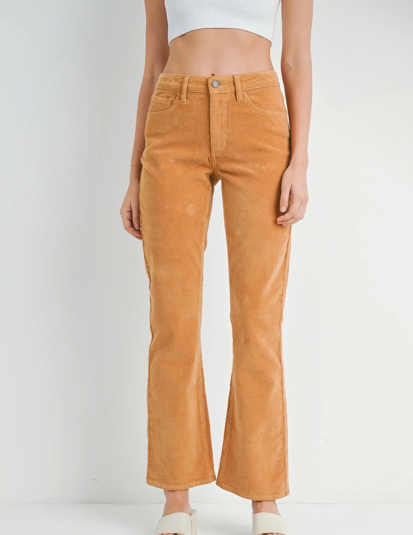 Cadence Dark Camel Slim Bootcut Corduroy Pants