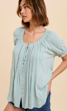 Asimy Sage Green Embroidered Peasant Shirt Top