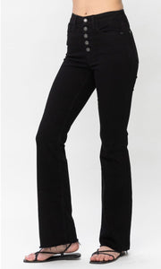 Aloria Black Bootcut High Waist Button Fly Stretch Denim Jean