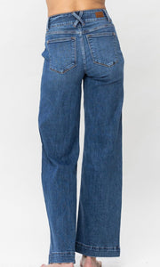 Atrie Medium Double Button High Waist Stretch Wide Leg Denim Jean