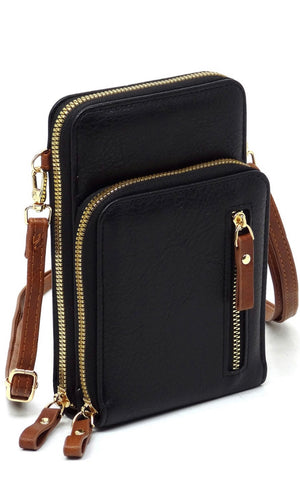 Bradford Black Vegan Leather Cellphone Crossbody Bag