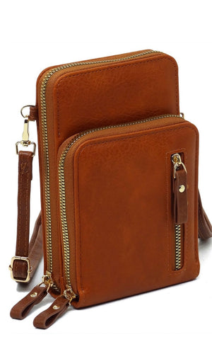 Bradford Brown Vegan Leather Cellphone Crossbody Bag