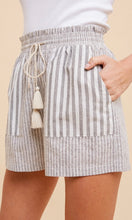 *SALE! Amali Grey Mixed Stripe High Waist Drawstring Shorts