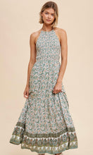 Amony -Sage Ditsy Border Print Smocked Maxi Dress