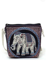 Bali Elephant Tapestry Blue Canvas Crossbody Bag