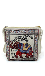 Bali Elephant Tapestry Ecru Canvas Crossbody Bag