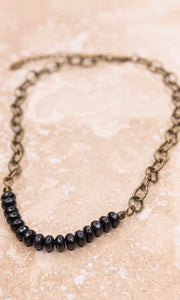 Victoria Black Bead Bronze Chain Short Necklace