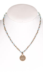 Roxie Turquoise Bronze Coin Pendant Beaded Chain Short Necklace