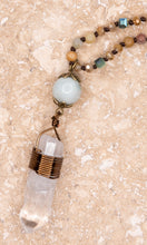 Suri Amazonite Wire Wrapped Stone Crystal Pendant Beaded Long Necklace