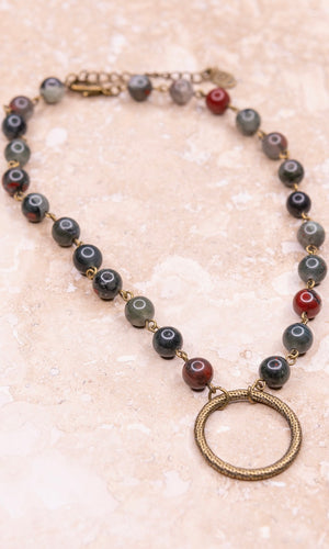 Shay Bloodstone Beaded Circle Pendant Short Necklace