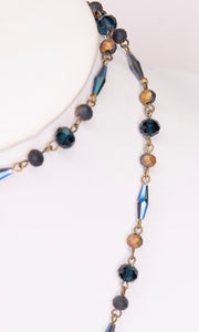Mercedes Denim Soldered Crystal Pendant Beaded Long Necklace