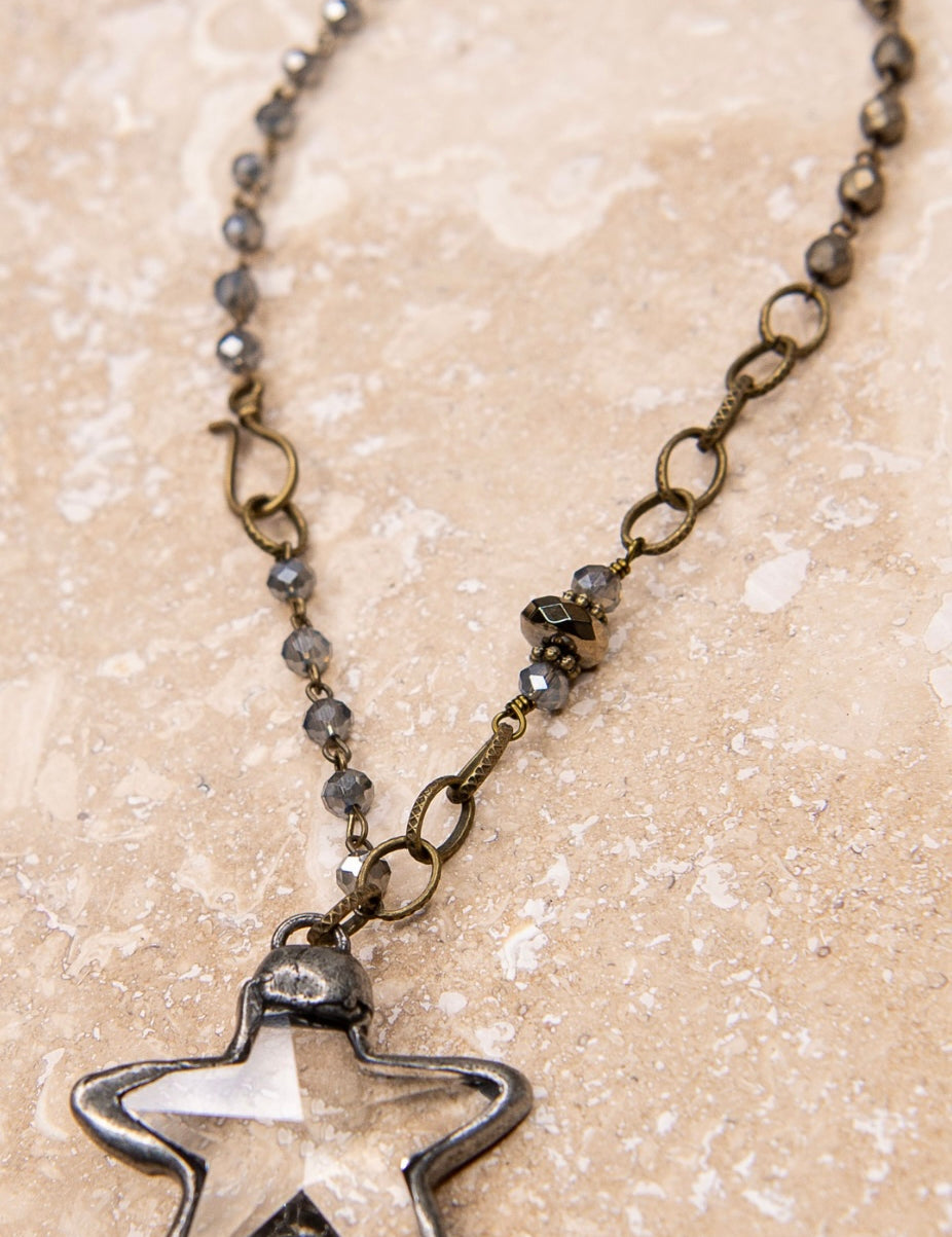 Shooting Star Crystal Pendant Beaded Short Necklace