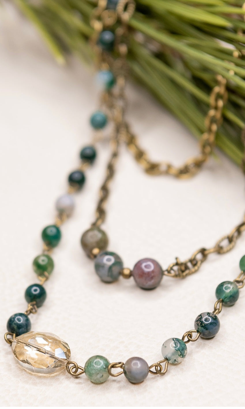 McKenna India Agate Beaded Triple Layer Long Necklace