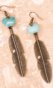 Raquel Amazonite Stone Feather Charm Drop Earrings