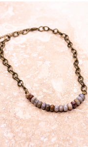 Victoria Bamboo Agate Bead Bronze Chain Short Necklace
