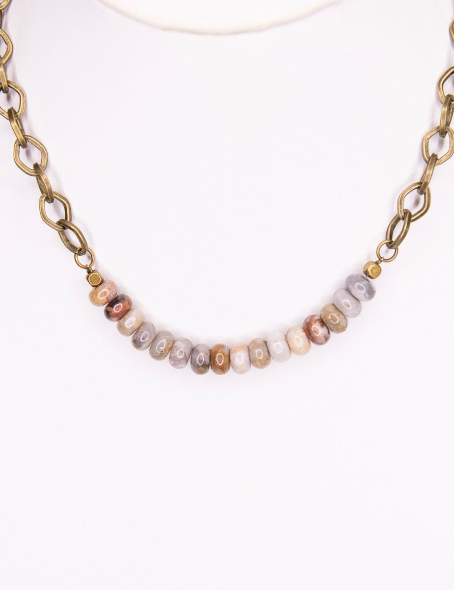 Victoria Bamboo Agate Bead Bronze Chain Short Necklace