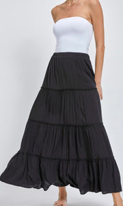 *SALE! Abarb Black Tiered Elastic Waist Maxi Skirt