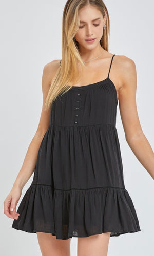 *SALE! Analie Black Button Front Tiered Mini Sun Dress