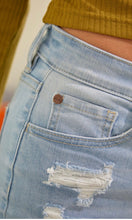 Apare High Rise Button Front Cut-Off Denim Shorts