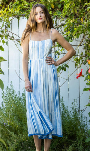 *SALE! Asony Blue Multi Stripe Smocking Maxi Dress
