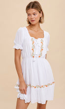 Avil Off White Boho Embroidered Peasant Mini Dress