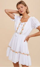 Avil Off White Boho Embroidered Peasant Mini Dress