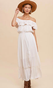 Afrany Buttercream Lace Detail Off Shoulder Maxi Dress