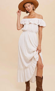 Afrany Buttercream Lace Detail Off Shoulder Maxi Dress