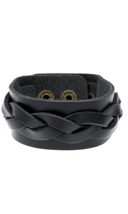 Punk Black Braided Genuine Leather Cuff Bracelet