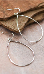 Silver Hammered Metal Oval Hoop Teardrop Earrings