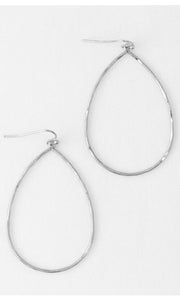 Silver Hammered Metal Oval Hoop Teardrop Earrings