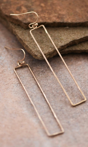 Hammered Gold Long Bar Wire Drop Earrings