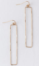 Hammered Gold Long Bar Wire Drop Earrings
