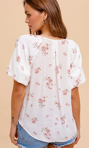 *SALE! Amere White Rose Tie-Front Blouse Top