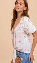 *SALE! Amere White Rose Tie-Front Blouse Top