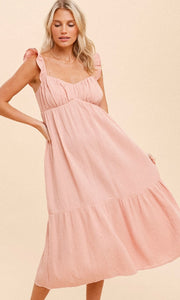 *SALE! Apava Washed Pink Cotton Gauze Tiered Midi Dress